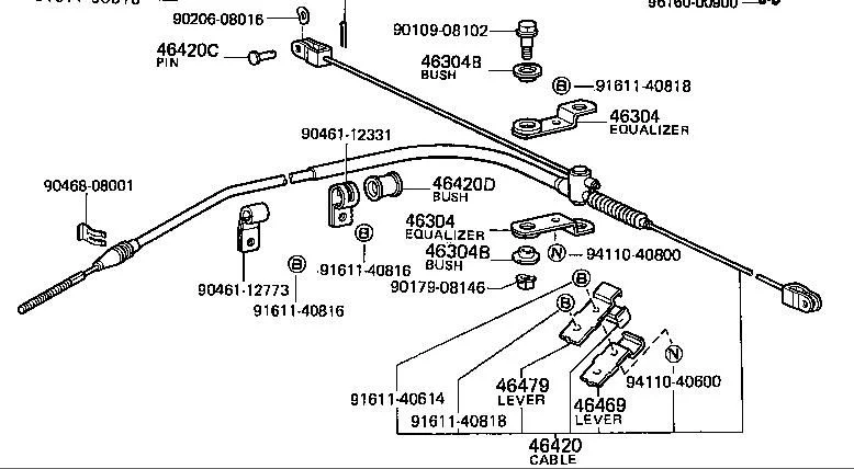 toyota pickup parking brake cable replacement #1