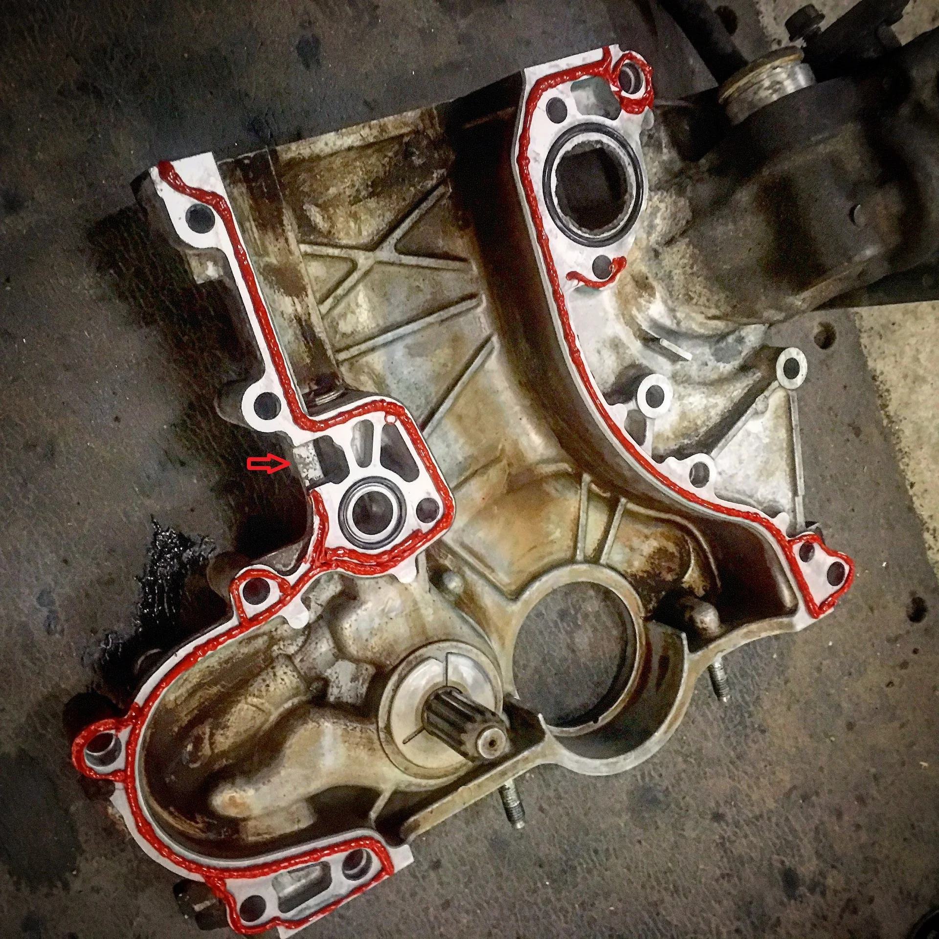 1FZFE timing chain cover rear side with FIPG landcruiser with Arrow.jpg
