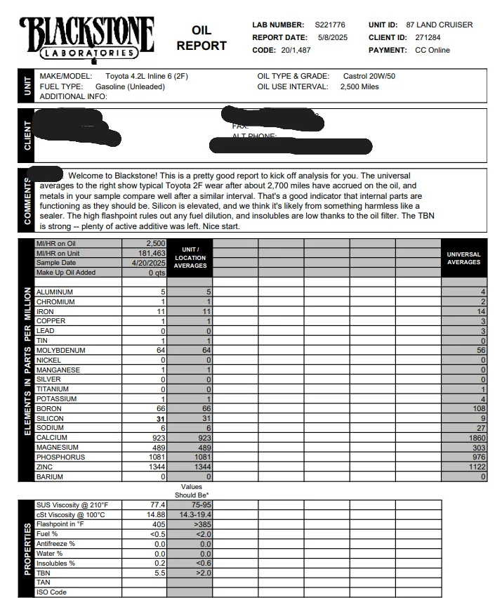 5-8-25 FJ60 Oil Report Personal info redacted.webp