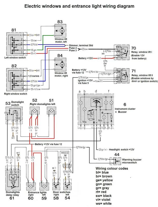 Electric windows and courtesy light wiring diagram.webp