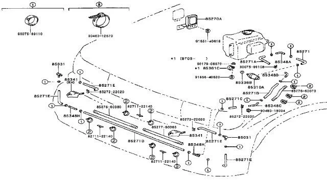 JDM Headlight Washer parts schematic FJ80 '91-'93 & HDJ81 '94-'97.webp