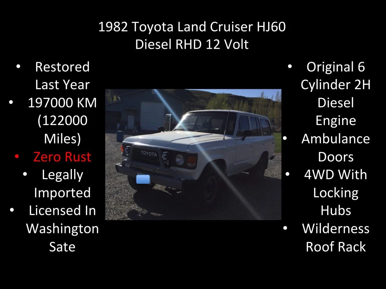 USA Licenced 1982 HJ60 RHD 12 v DIESEL