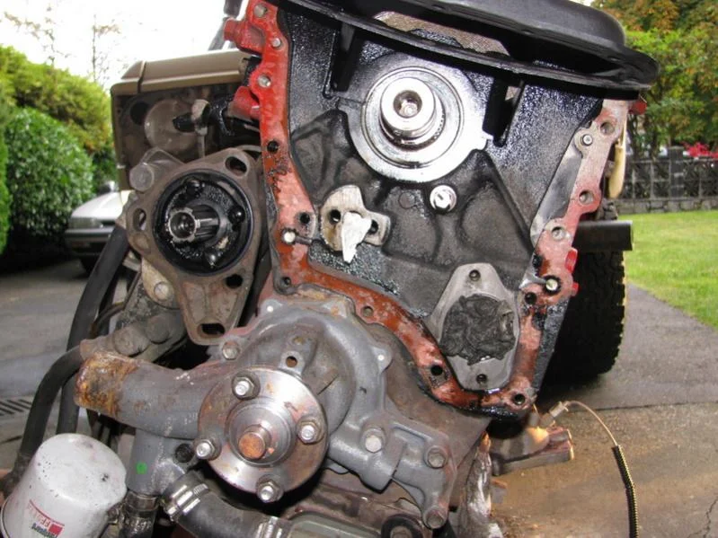 Oil pump housing removed on block.webp