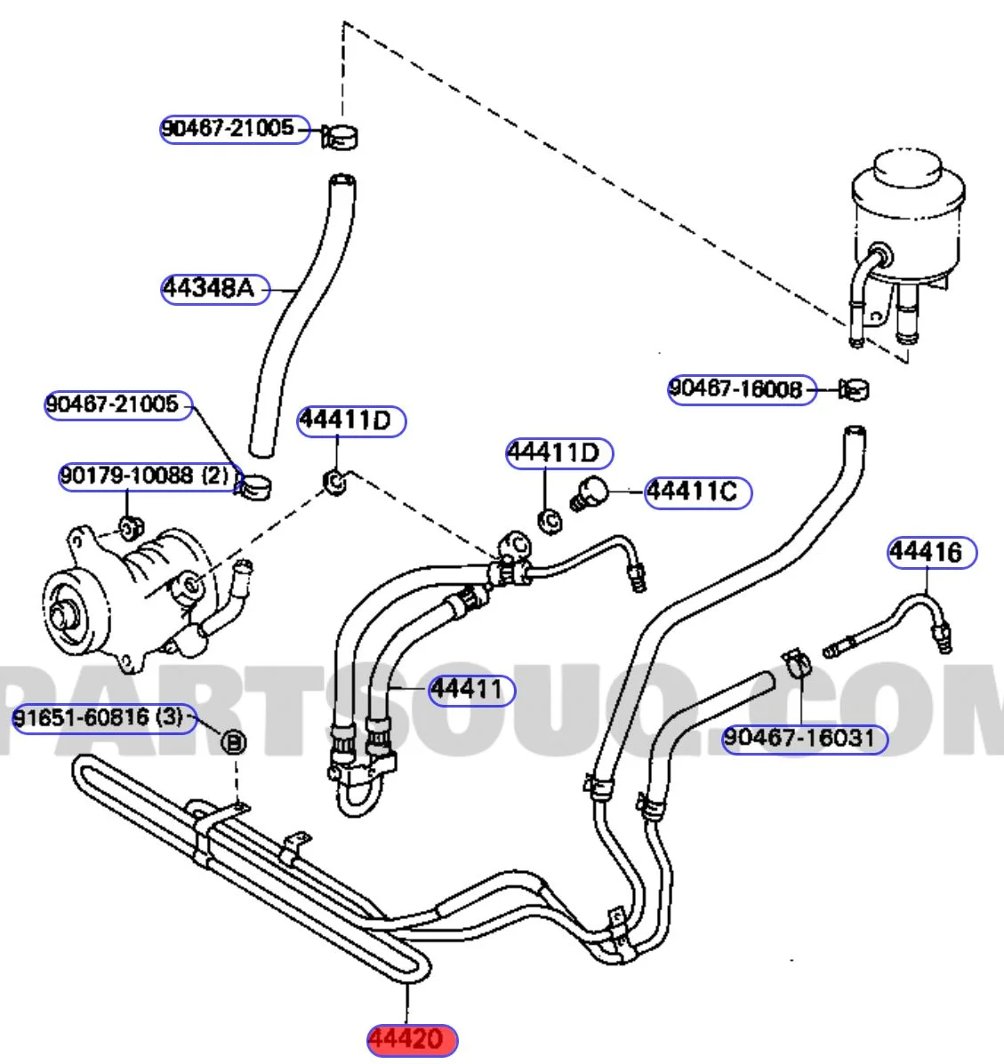 Power steering cooler parts diagram.webp