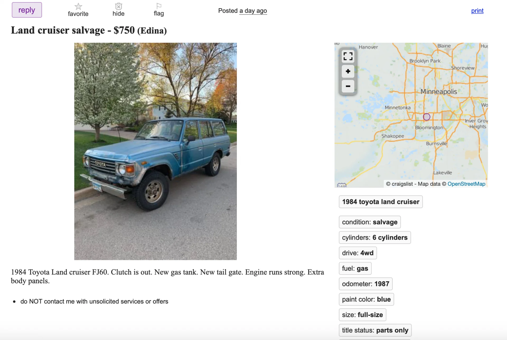 You don't get much for $750 these days, '84 FJ60 Edina, MN