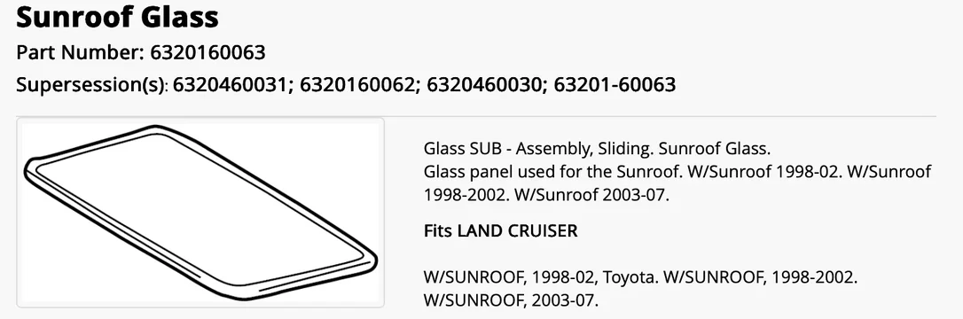 Sunroof Sunroof Glass (NEW) (includes factory installed weather strip gasket)