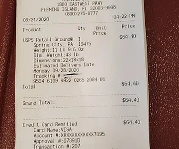 sheepskin seat cover shipping receipt