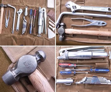 Brown Waxed Canvas Repro Tool Roll with Toyota Vintage Tools