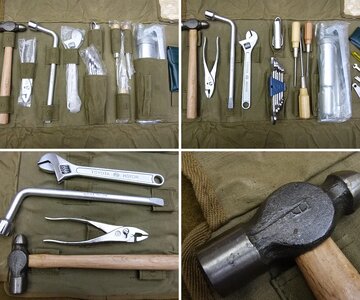 1967-69 Toyota Large Canvas Tool Roll with Toyota original tools