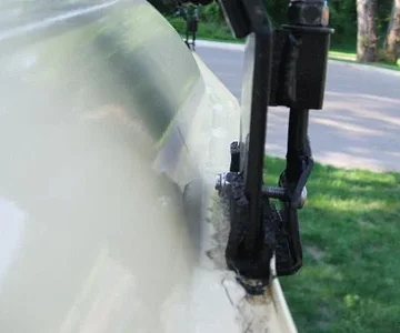 Side shot of mounting bracket modification.