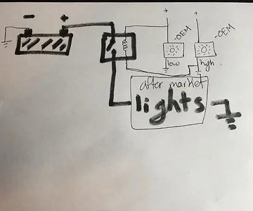 Aftermarket lights triggered by high beam