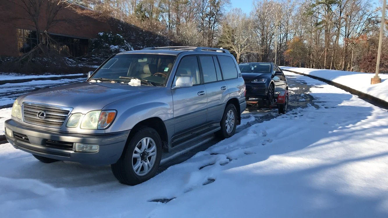 As I found her. Initial inspection seemed good, so I hooked up my VW to the back and hauled it home.