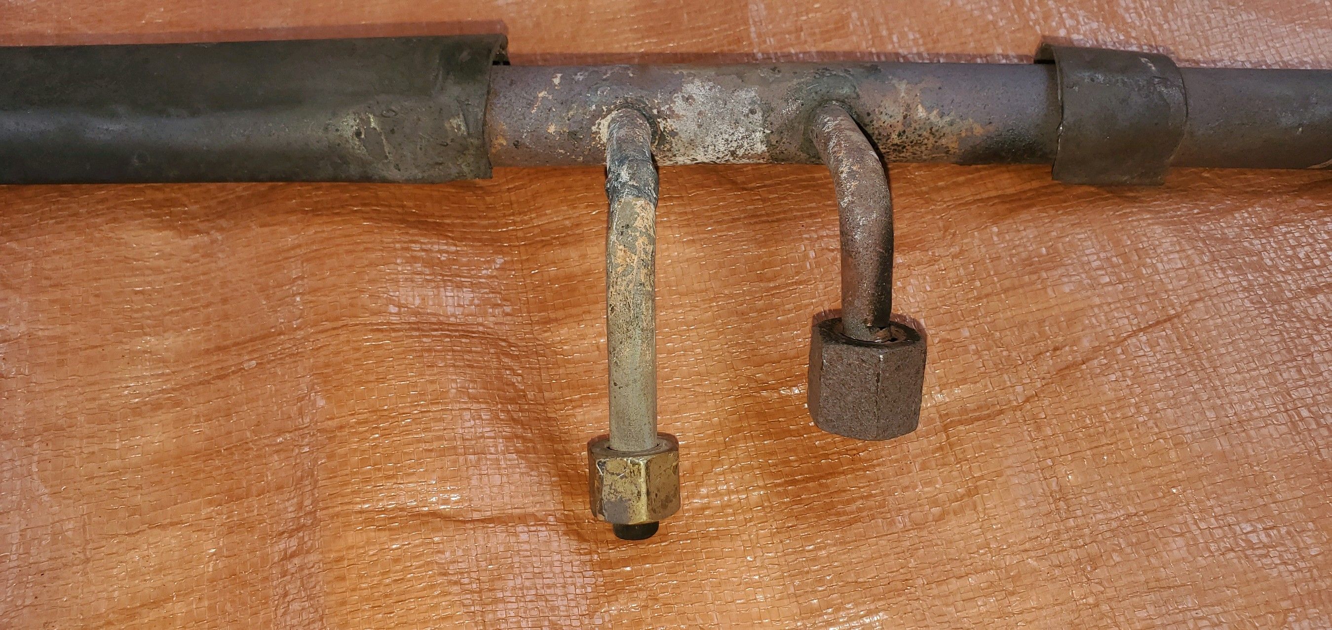 Close up of frame rail with different fittings