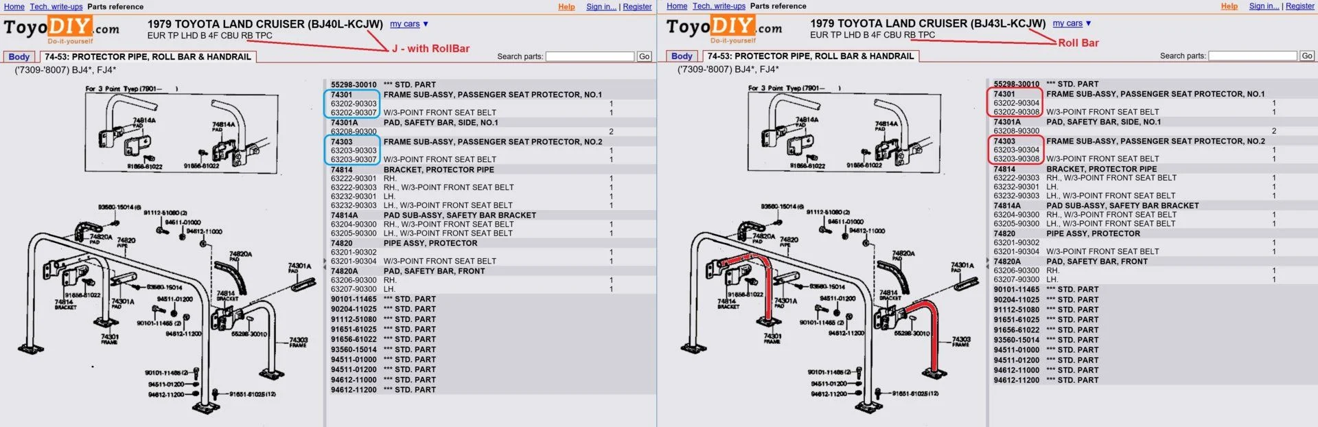 Compare J43 J40 roll bar