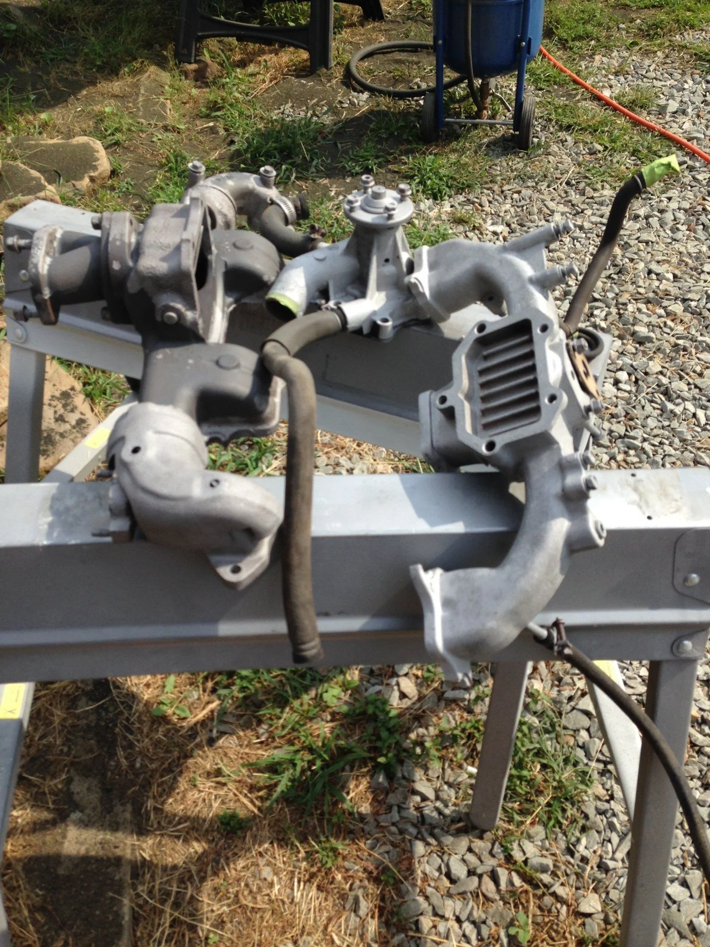 Engine intake and exhaust sandblasted top view 2