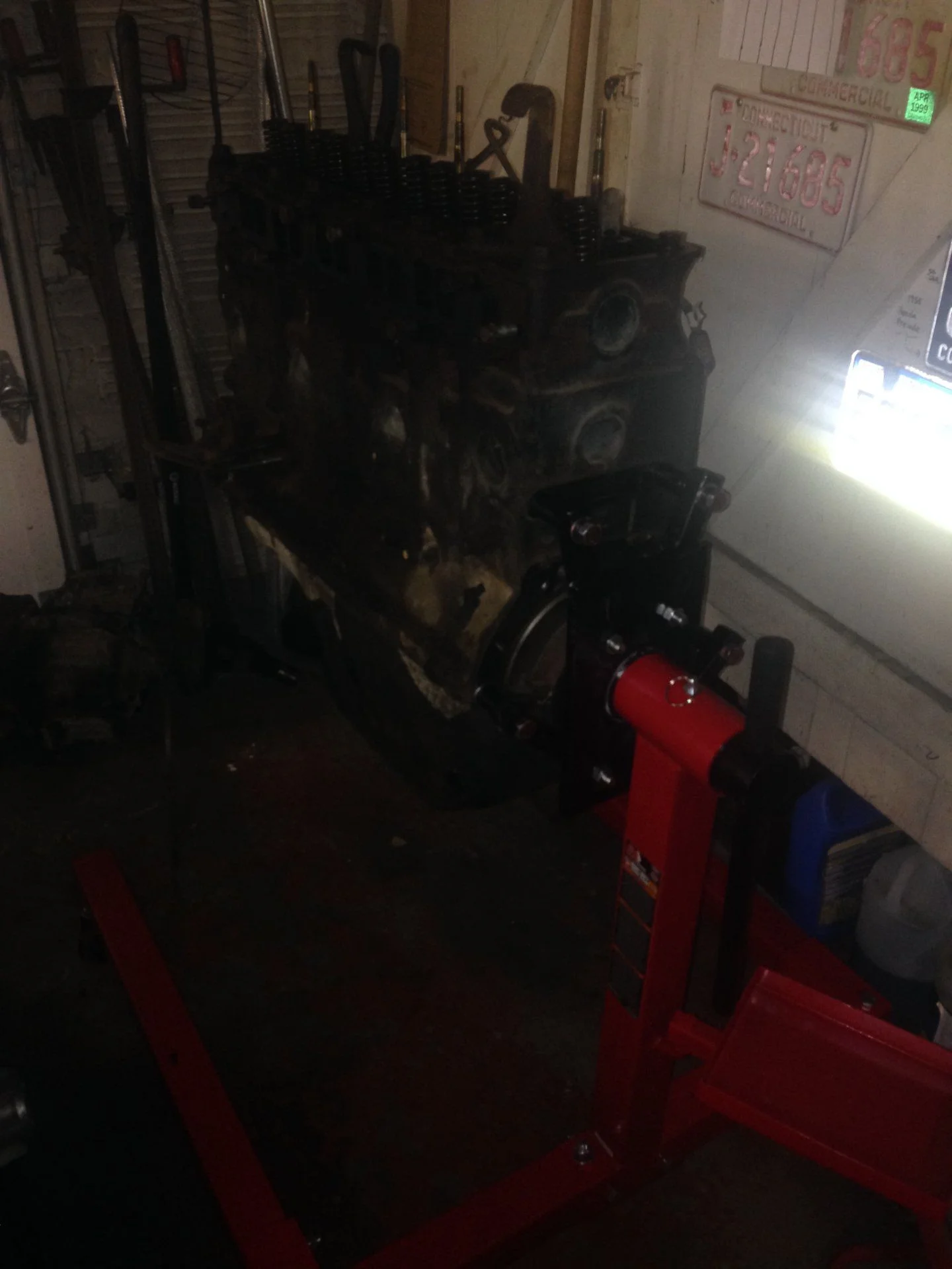 Engine rear driver side view on stand 5