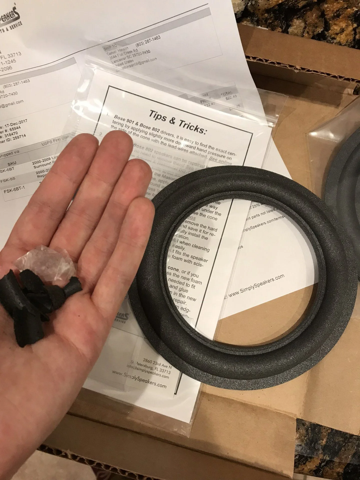 Every single speaker needed to be refoamed. In my hand is what was left of one of the speakers.