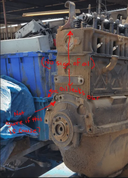 fj40 back of block mid height oil leak