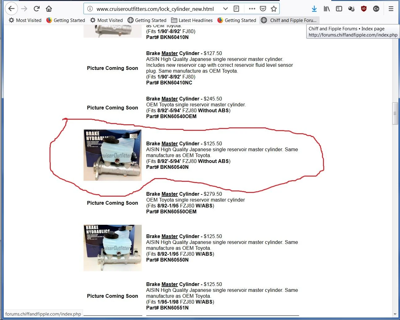 FZJ80 non-ABS master cylinder