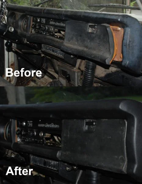 I recently fixed the sections on the front dash area that were peeling off with gorilla glue and C-clamps.  It is my understanding that this technique was posted on I Hate Mud by Trollhole ("Marshall").  
Thank you Trollhole!