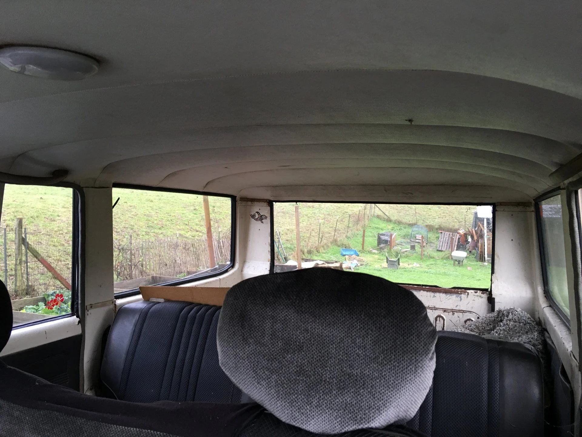 looking back from front seat