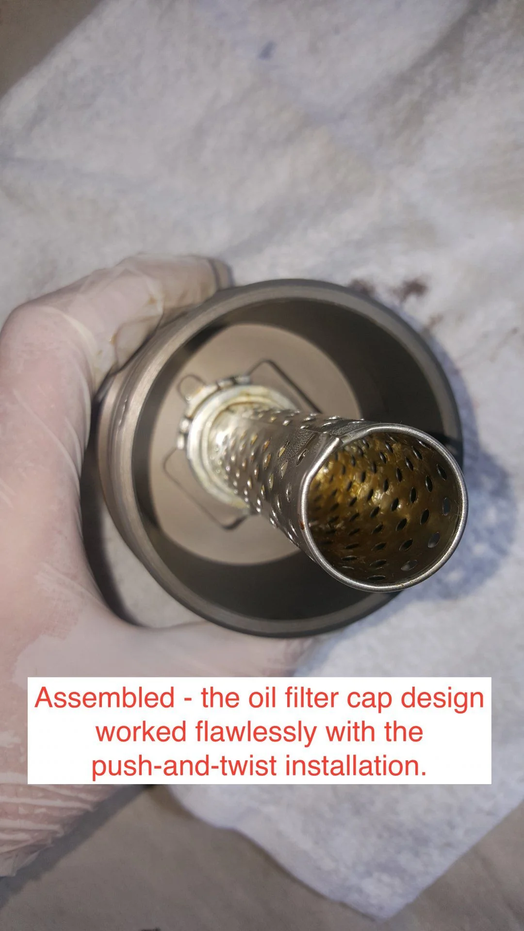 oil filter cap post-assembly