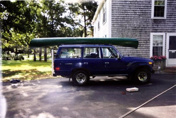 Old Blue getting dressed for camping at my parents house on Cape Cod, MA.