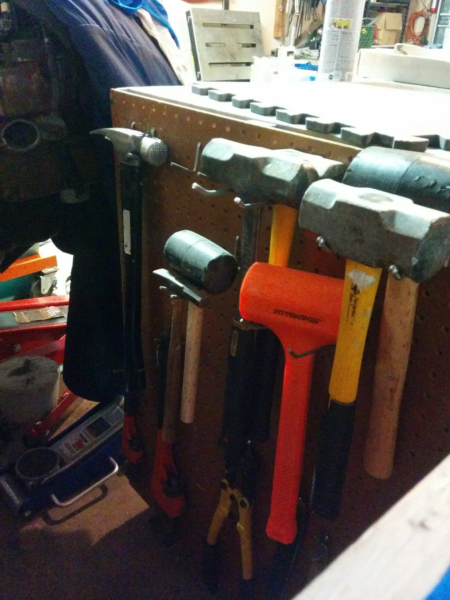 peg board on back of roller cabinet