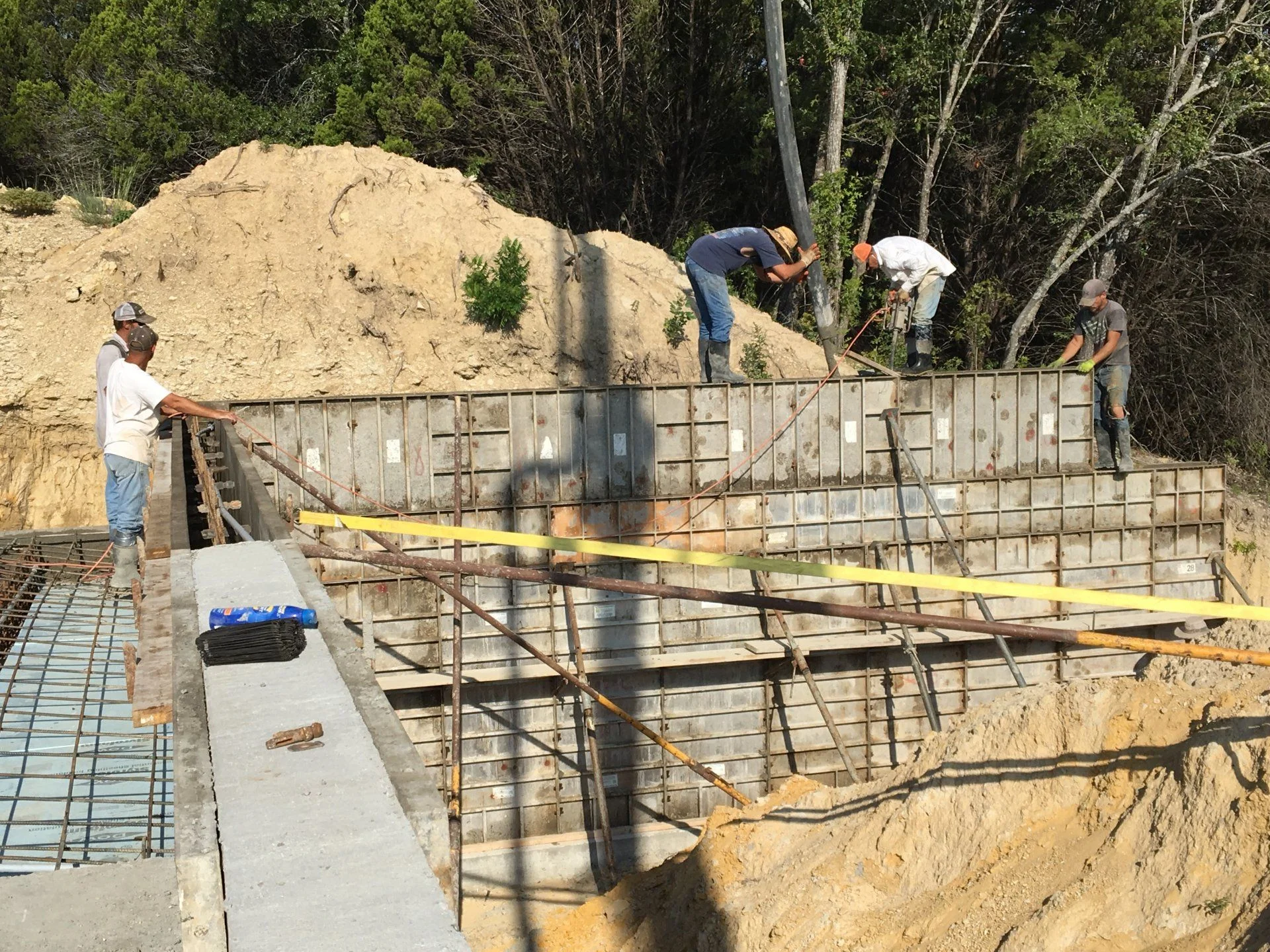 pouring north side retaining wall