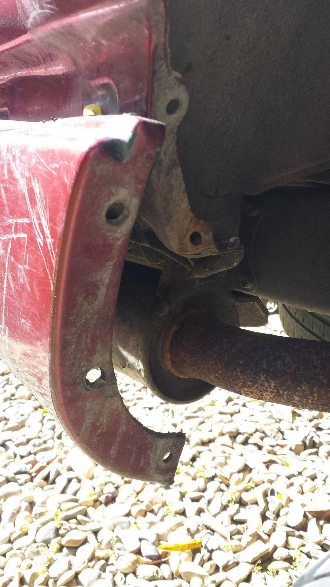 Rear bumper cover tore loose with the mud flap.