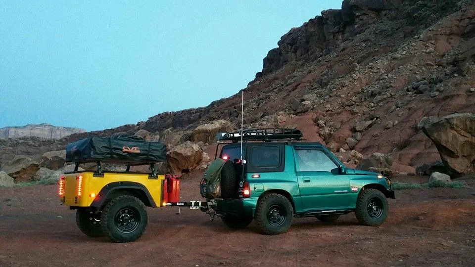 Suzuki Sidekick (The Teal Terror) and Dinoot Trailer