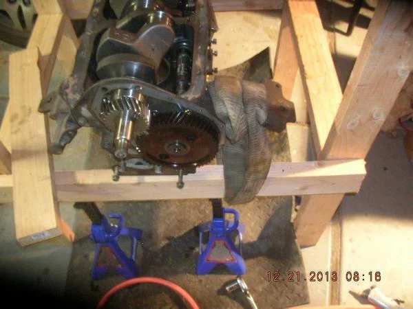 Took forever to get the crank pulley nut off! Had to come up with the contraption to get it off with a ten foot cheater bar!