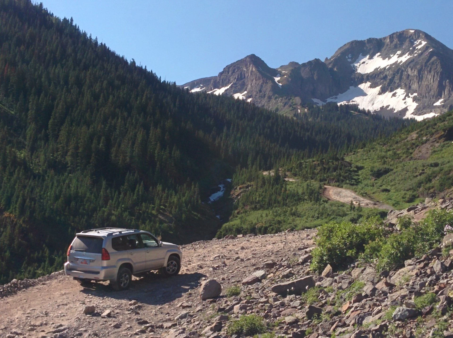 View up Imogene trail into cirque