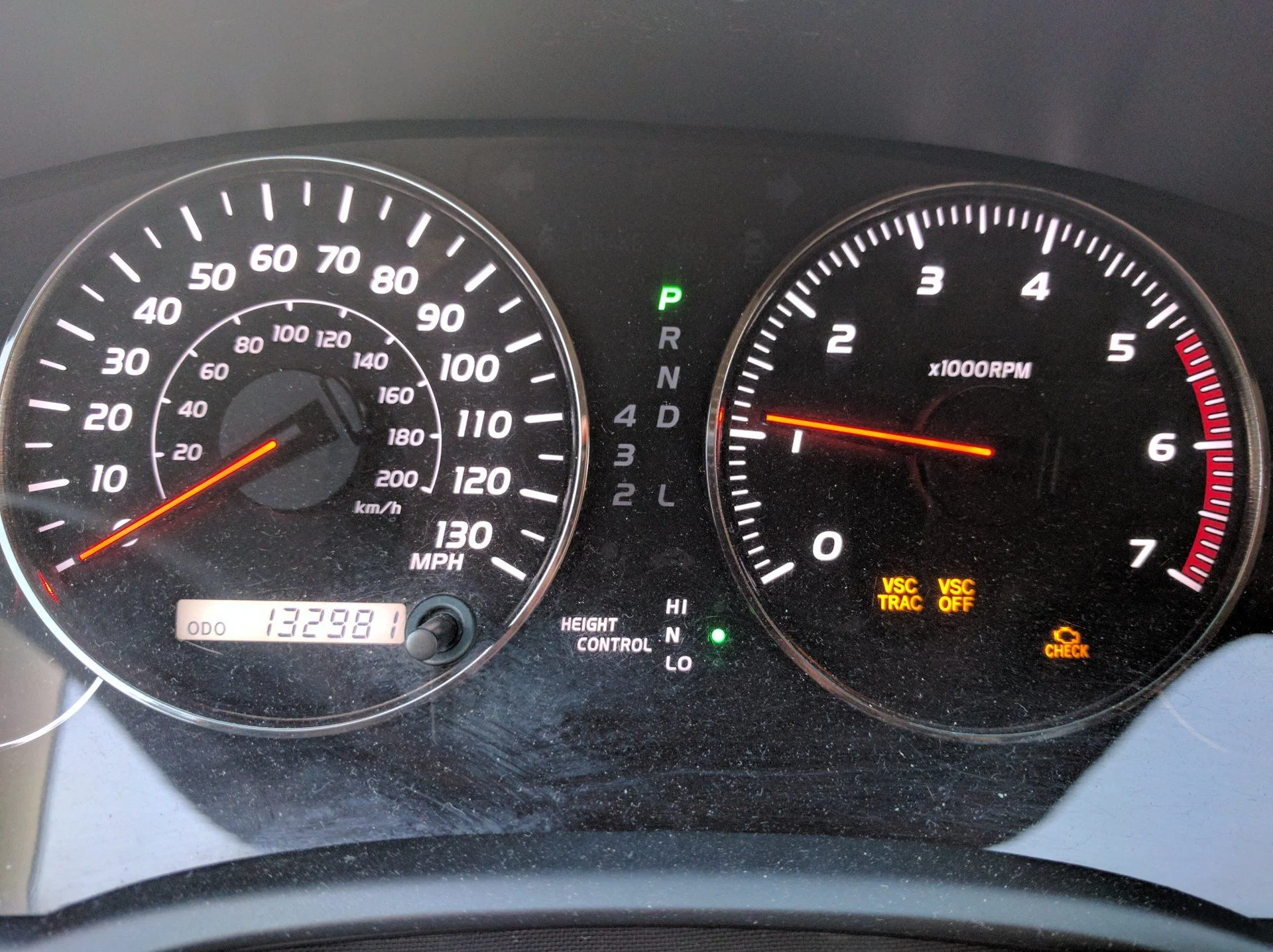 VSC OFF/VSC TRAC/CEL Lights On