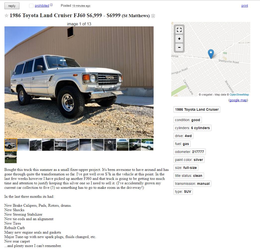 craigslist - 1986 FJ60 Silver - Louisville, Kentucky | IH8MUD Forum